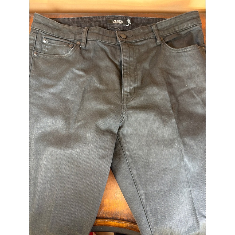 Lauren Ralph Lauren Black Coated Waxed‎ Denim Five Pocket Jeans Pants